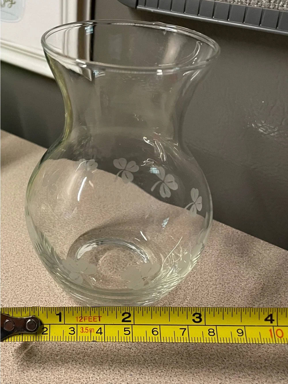 Clear Glass Vase with Shamrock ☘️ Design